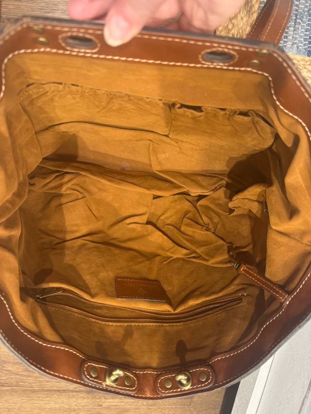 Patricia Nash Cognac Leather Stud-Trim Tote - Picture 3 of 3